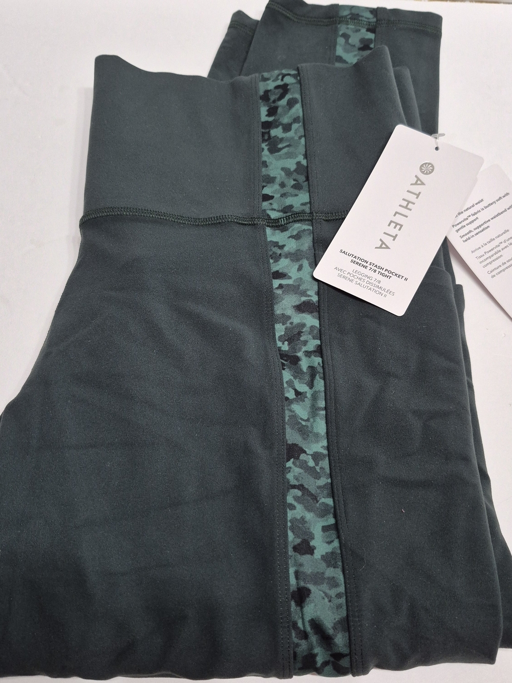 Athleta Dark Teal Leggings with Green Camo Stripe